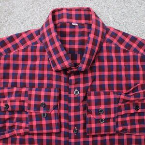 State & Liberty Shirt Mens Medium Pink/Blue Check Poly Stretch Long Sleeve